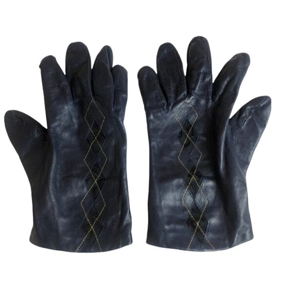 Women’s Navy Hugo Boss Leather Gloves Sz.L - Picture 1 of 7